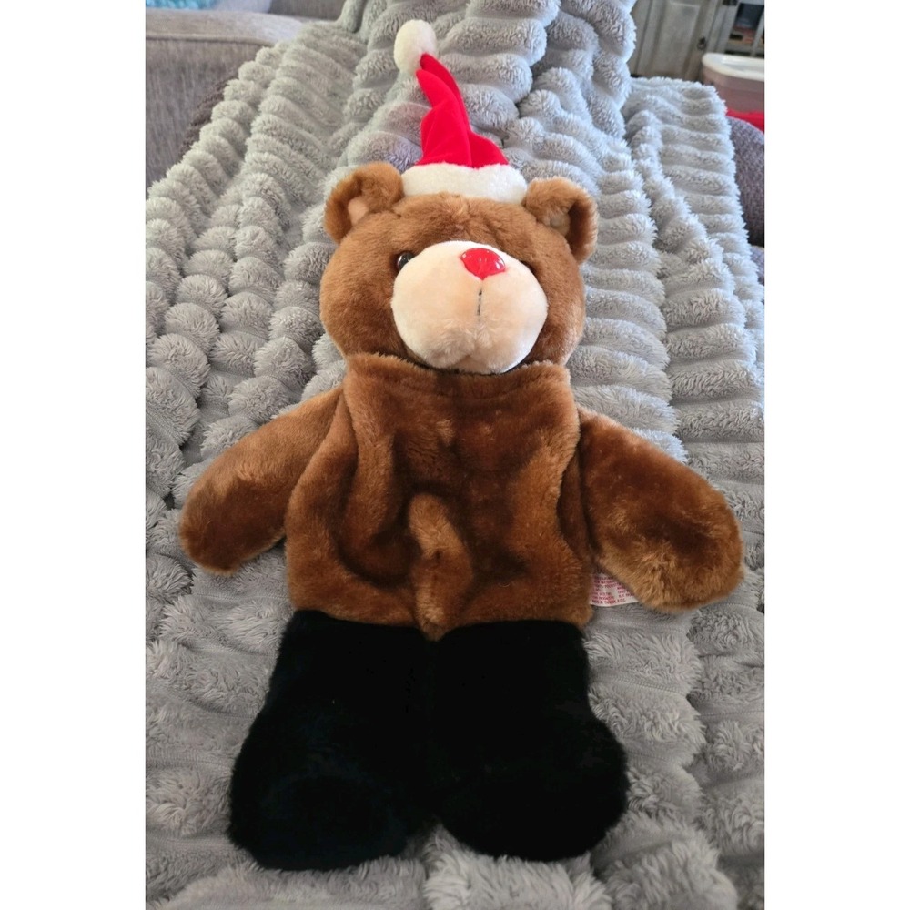 1988 Fairview Brown Santa Hat Plush Teddy Bear Christmas Stocking Pouch Vintage